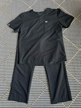 Figs Black Medical Scrub Pants with Drawstring Waist